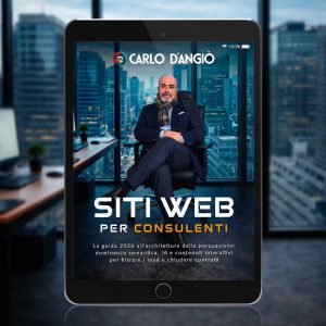 Copertina dell'eBook Siti Web per Consulenti 2026 di Carlo D'Angiò su un tablet.